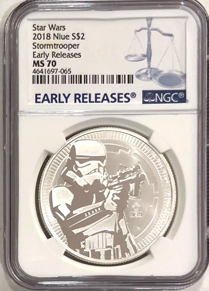 2018 Niue $2 Star Wars Disney STORMTROOPER Silver 1 Oz  NGC MS70 EARLY RELEASES - Image 1 of 4