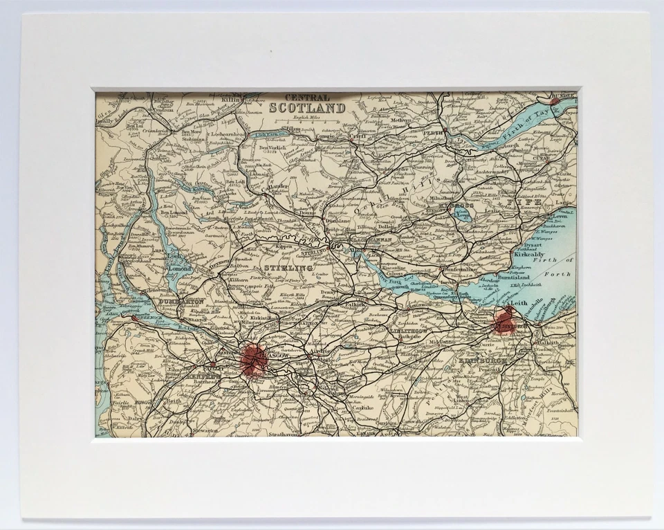 Escocia Central - 1900 Antiguo Mapa Pequeño de Bartolomé - Montado Enmarañado Foto 1 de 1