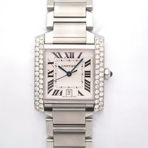 Cartier Tank Française 2302 28mm Custom 1.40ct Two Row Diamond Bezel Steel B&P - Picture 1 of 10