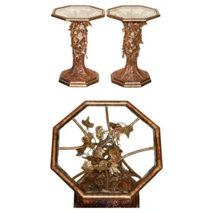 STUNNING & UNIQUE PAIR OF VINTAGE 1960'S ITALIAN COPPER FLORAL SIDE END TABLES - Picture 1 of 17