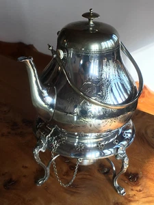 Antique Silverplate Tilting Teapot Kettle On Stand With Burner - Picture 1 of 13