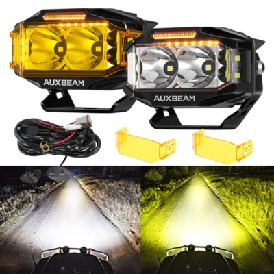 AUXBEAM 92W 4Inch Combo Beam Side Shooter LED Pod Lights W Amber DRL Ditch Light - Image 1 of 4