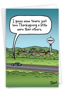 Funny Thanksgiving Greeting Card w/ envelope  -  Gravy Tower - Picture 1 of 6