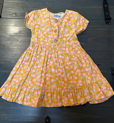 Vestido Little Lass Otoño Amarillo Floral Talla 4T Manga Corta Rayón Cuello Botón Foto 1 de 4