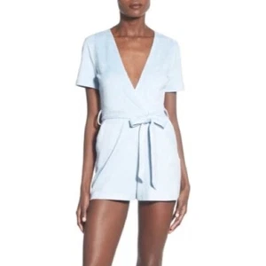 Missguided Plunge Faux Suede Romper Light Blue Size 12 $128 - Picture 1 of 6