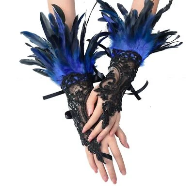 Halloween Gancho de Encaje Guantes para Dedos Pluma Guantes Góticos Disfraz Fiesta Escenario Prop Foto 1 de 4