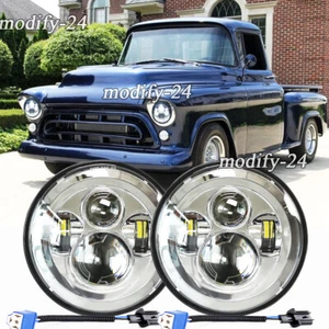 Pair 7" INCH Round LED Headlights Fit Chevy Truck 1947 1948 1949 1950 1951-1957 - Picture 1 of 10
