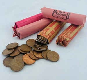 10 rolls 500 Lin. Pennies Mixed 1959-1982 Copper (5 Xtra Coins in case I mist 1) - Picture 1 of 2