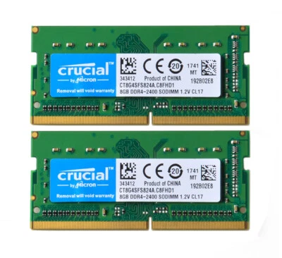 Crucial 2x 8GB 1RX8 PC4-19200 DDR4 2400T SODIMM Laptop Memory RAM CT8G4SFS824A % - Image 1 of 4