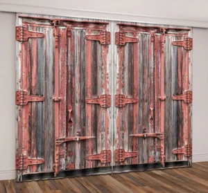 3D Window Curtains Blockout Drapes Fabric Rusty Lock Rustic Retro Wood Barn Door - Picture 1 of 11