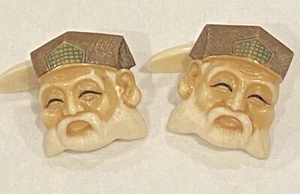 VTG Cuff Links Toshikane Style carved Porcelain Cufflinks Or Simulated Ivory - Picture 1 of 11
