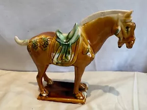 Vintage Chinese Ceramic Drip Glaze Tang Dynasty Horse Style - 19cm tall x 22cm - Picture 1 of 12
