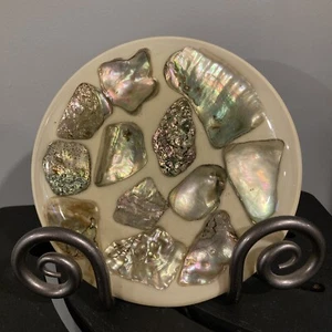 Vintage 1960’s Wondermold Abalone Shell Trivet Hot Plate - Glass Like Resin USA - Bild 1 von 6