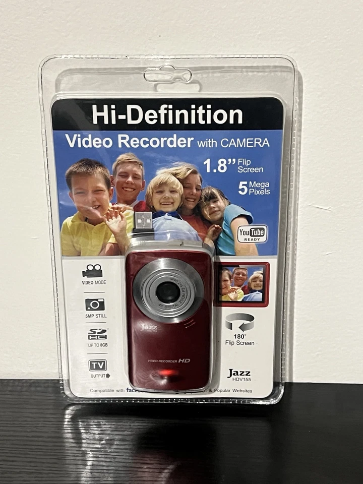 Jazz 5MP 1.8”flip HI-definition video recorder with camera-HDV155 RED NEW - Image 1 of 2