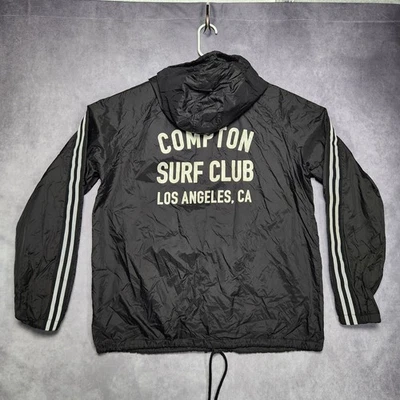 Matix LA CA Black Rain Jacket Mens XL Compton Surf Club Athletic Stripes Hooded - Image 1 of 4
