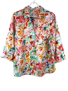 Chico’s bügelfreies FreshChic Leinenhemd Blumen Knopfleiste bunt Größe 3 XL - Bild 1 von 11