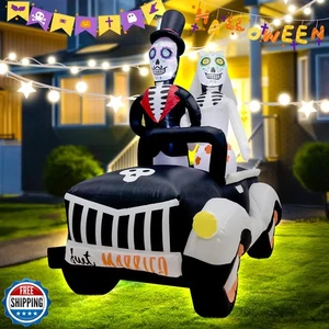 7FT Halloween Inflatable Ghost Couple Driving Halloween Decorations Spooky Bl - Picture 1 of 5