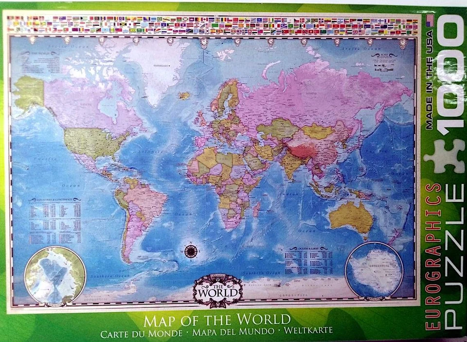Map Of The World 1000 pc Jigsaw Puzzle 19-1/4" X 26-5/8" Eurographics - Image 1 of 1