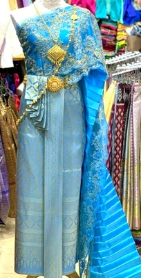 Conjunto de Vestido de Boda Tailandés Tradicional Khmer Seda Chut Faja Tailandesa Encaje Danza Tailandesa Foto 1 de 4