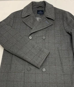 Trapunta cappotto Tailorbyrd Collection grigio con finestra marrone plaid misto lana pea coat M - Foto 1 di 9