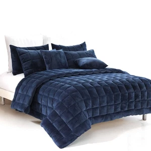Augusta Faux Mink Quilt/Comforter Set Navy by Alastairs - Picture 1 of 4