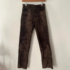 Pants by Hallhuber Vintage Chocolate Brown Real Suede Leather Pants W26 Women’s - Picture 1 of 5