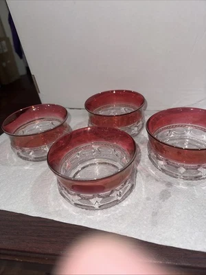 Set of 4 Indiana Tiffin Glass Kings Crown Ruby Stained Flashed Finger Bowls - Image 1 of 4