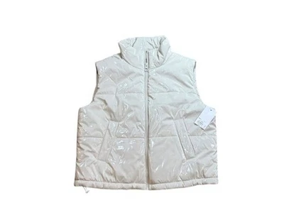 SO выстеганный пуховик жилет женский размер маленький укороченный блестящий - белый/кремовый - новый с Ярлыками - Изображение 1 из 4