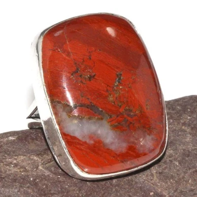 Anillo enchapado en plata 925 de jaspe rojo EE. UU. 6,5 regalo económico GW Foto 1 de 3