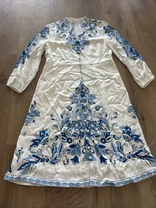NUEVO Vestido midi Louise azul blanco suave entorno XS petite Perissa Bufanda - Imagen 1 de 11