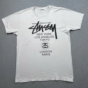 Stussy World Tour LS Tee Mens Size L White Short Sleeve Tshirt - Picture 1 of 8
