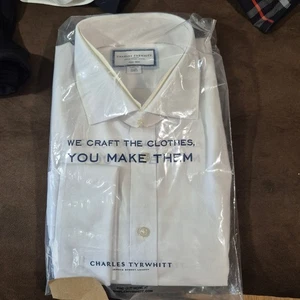 NEW CHARLES TYRWITT SHIRT CLIFTON WEAVE CUTAWAY NON-IRON CLASSIC FIT WHITE 17/35 - Picture 1 of 7