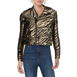 Anne Klein Moto Jacket Animal Print Long Sleeve Vicuna/Gold Black Combo 8 - Picture 1 of 8
