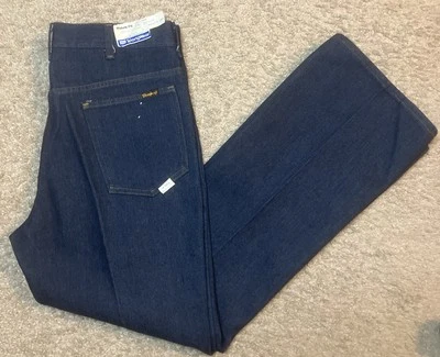 Vintage 70's Sears Thumbs Up Dark Blue Denim Flare Bootcut Jeans 33 x 31 NOS - Image 1 of 4