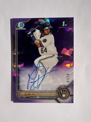 2022 1st Bowman Chrome Sapphire FELIX VALERIO Purple 07/10 AUTO Brewers - Image 1 of 2
