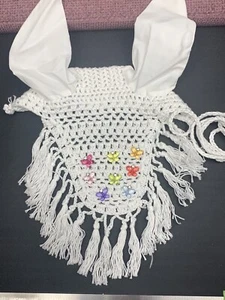 HORSE FLY VEIL MASK BONNET WHITE BUTTERFLIES FANCY HANDCRAFTED EQUESTRIAN NEW - Picture 1 of 3
