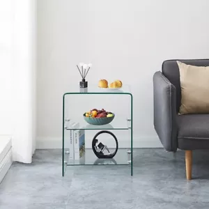 Tempered Glass End Table, Modern 2 Tier Clear Sofa Side Table No Assembly Needed - Picture 1 of 7