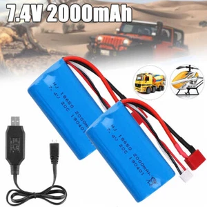 2x 7,4V 2000mAh Li-ion Akku T-Stecker mit USB Ladegerät für RC Auto Off Road LKW - Bild 1 von 13