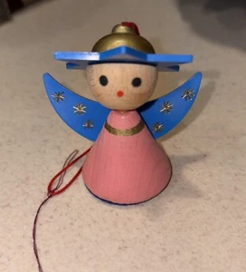 Steinbach Wooden Christmas Ornament Star Angel Made in Germany Blue Pink Vintage - Picture 1 of 3