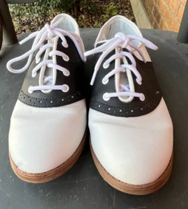 PREVISIONI ~ SCARPE DA SELLA STRINGATE OXFORD STILE VINTAGE BIANCO E NERO ~ TAGLIA 7 - Foto 1 di 10