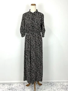 Mira & Co Italy Womens Dress M 10 Black Pink Floral Roll Tab Sleeve Maxi Peasant - Picture 1 of 14