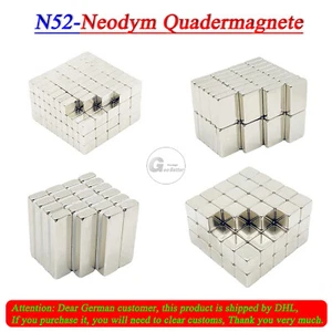 N52 Neodym Magneten Seltene Erde Super Stark Quadermagnete Doppelt Vernickelt - Picture 1 of 8