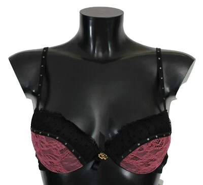 ROBERTO CAVALLI Ropa Interior Negro Rosa Encaje Push Up Sujetador s. IT1 / US 32 RRP $250 Foto 1 de 4