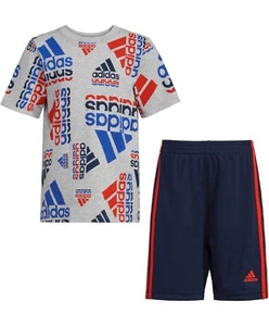 ADIDAS Little Boy All Over Print Cotton T-shirt and Shorts Set Multicolor Size 4 - Picture 1 of 3