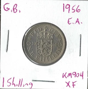 Moneda Gran Bretaña 1 chelín 1956 KM904, Isabel II, armas inglesas - Imagen 1 de 2
