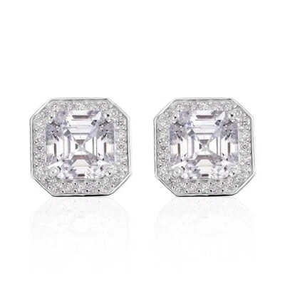 Серьги-гвоздики Lustro Stella Asscher Cut Finest CZ Halo платина поверх SS 7,00 карат - Изображение 1 из 4