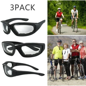 3pcs Motorcycle Bike Driving Riding Glasses Sunglasses Padded Goggles Clear Lens - Picture 1 of 15
