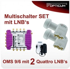 Opticum Multischalter OMS 9/6p mit 2 St. Quattro LNB´s