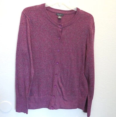 Eddie Bauer Cardigan Sweater Sz L Pinkish Purple Gray Heather Long Sleeve Button - Image 1 of 4