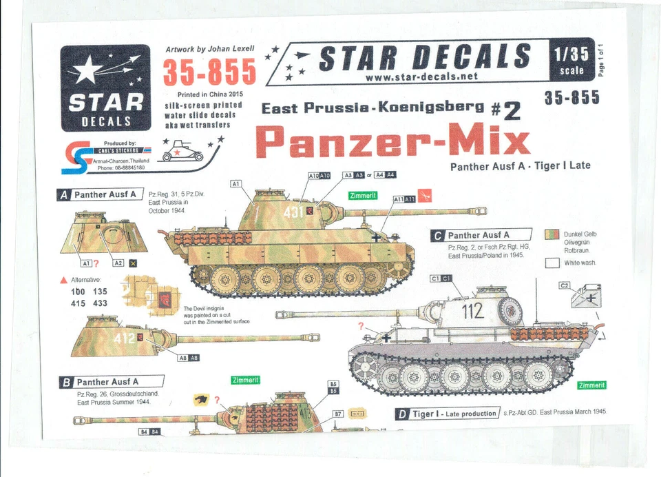 STAR DECALS 35-855 Panzer Mix - East Prussia (Panther A-Tiger I Late) Scala 1/35 - Immagine 1 di 2